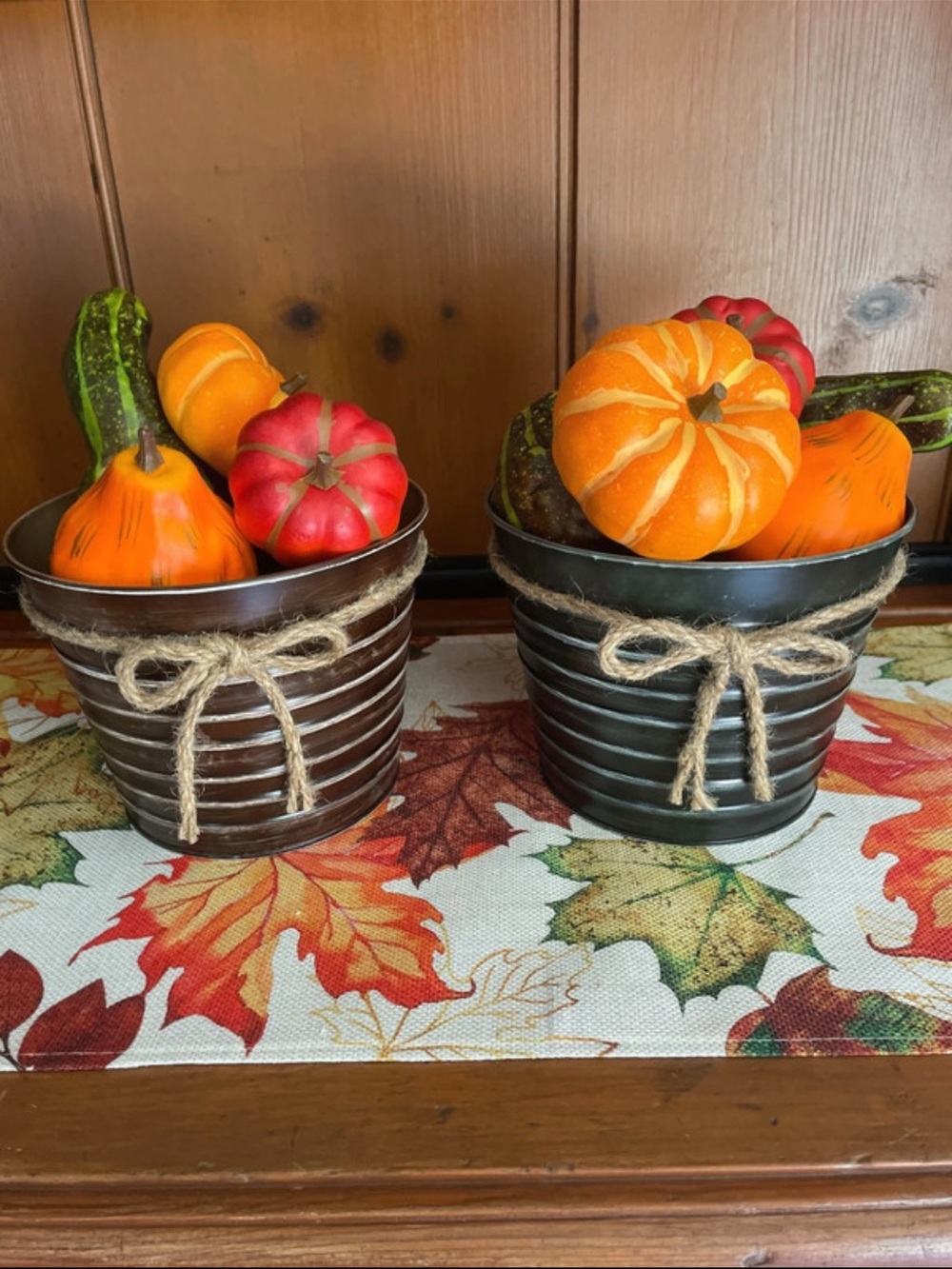 Rustic Metal Planters with Twine Bow - Brown (Set of 2)